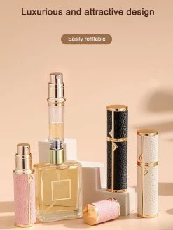 Hervulbare Parfumverstuiver-5ml-Mini Parfumverstuiver-Kleine Spuitfles Voor Parfum-Lege Parfumflesje Voor Op Reis Glasspray Draagbaar Parfumpakket Met Lederen Hoes - Mandarijn Groen -Luxe Geur Verkoopwinkel 906x1200