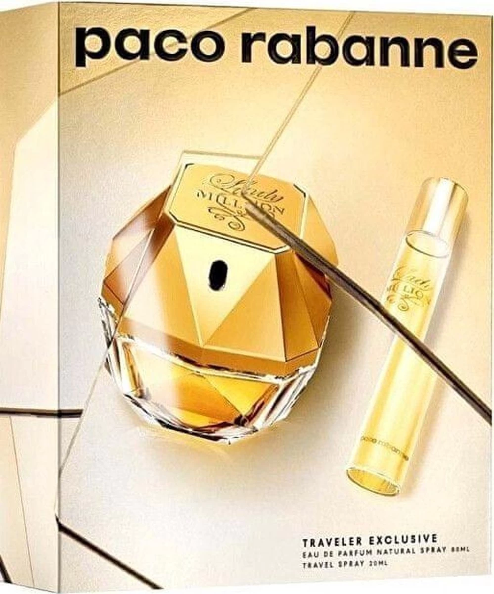 Paco Rabanne Lady Million Giftset 80 Ml Eau De Parfum Spray + 20 Ml Eau De Parfum Tasspray - Cadeauset Voor Dames - Damesparfum 5 Paco Rabanne Lady Million Giftset 80 Ml Eau De Parfum Spray + 20 Ml Eau De Parfum Tasspray - Cadeauset Voor Dames - Damesparfum - Afbeelding 5